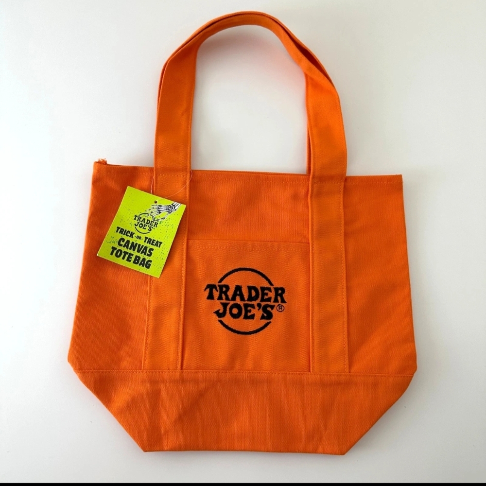 🎃🕸️Limited Trader Joes Mini Halloween Orange Canvas Tote Bag 📨SHIPS TODAY📩🎃